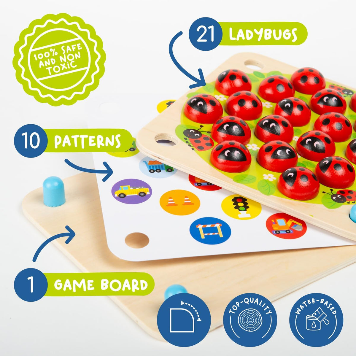 Nene Toys Juego de Memoria del Jardín de la Mariquita – Juegos de Emparejar de Madera para Niños Pequeños de 3-5 – Juguete de Viaje para Niños y Niñas, Elementos Esenciales para Viajes por Carretera