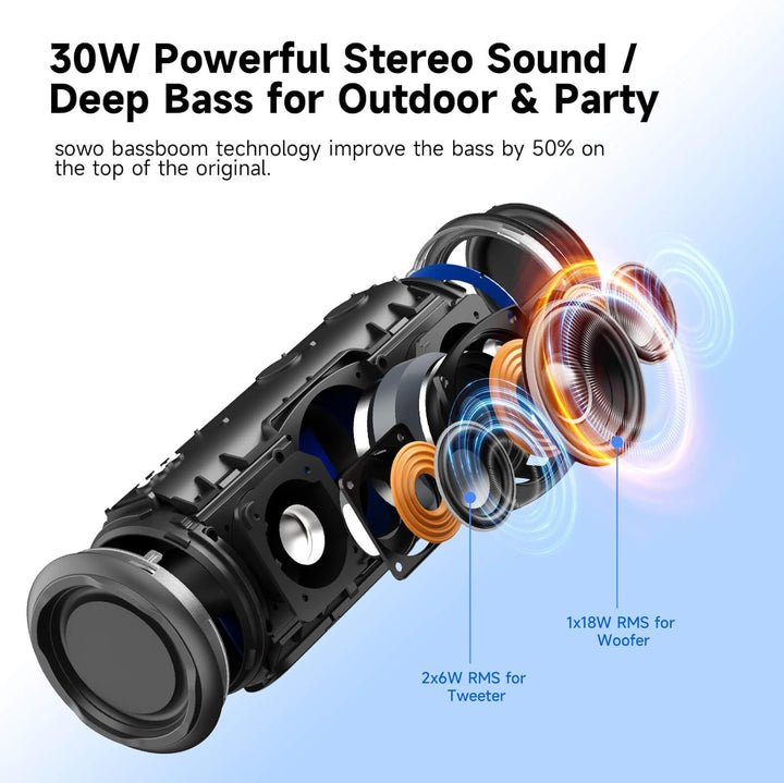 TAZATA Fun 300 - Altavoz Bluetooth portátil de 30 W, IPX7 impermeab...