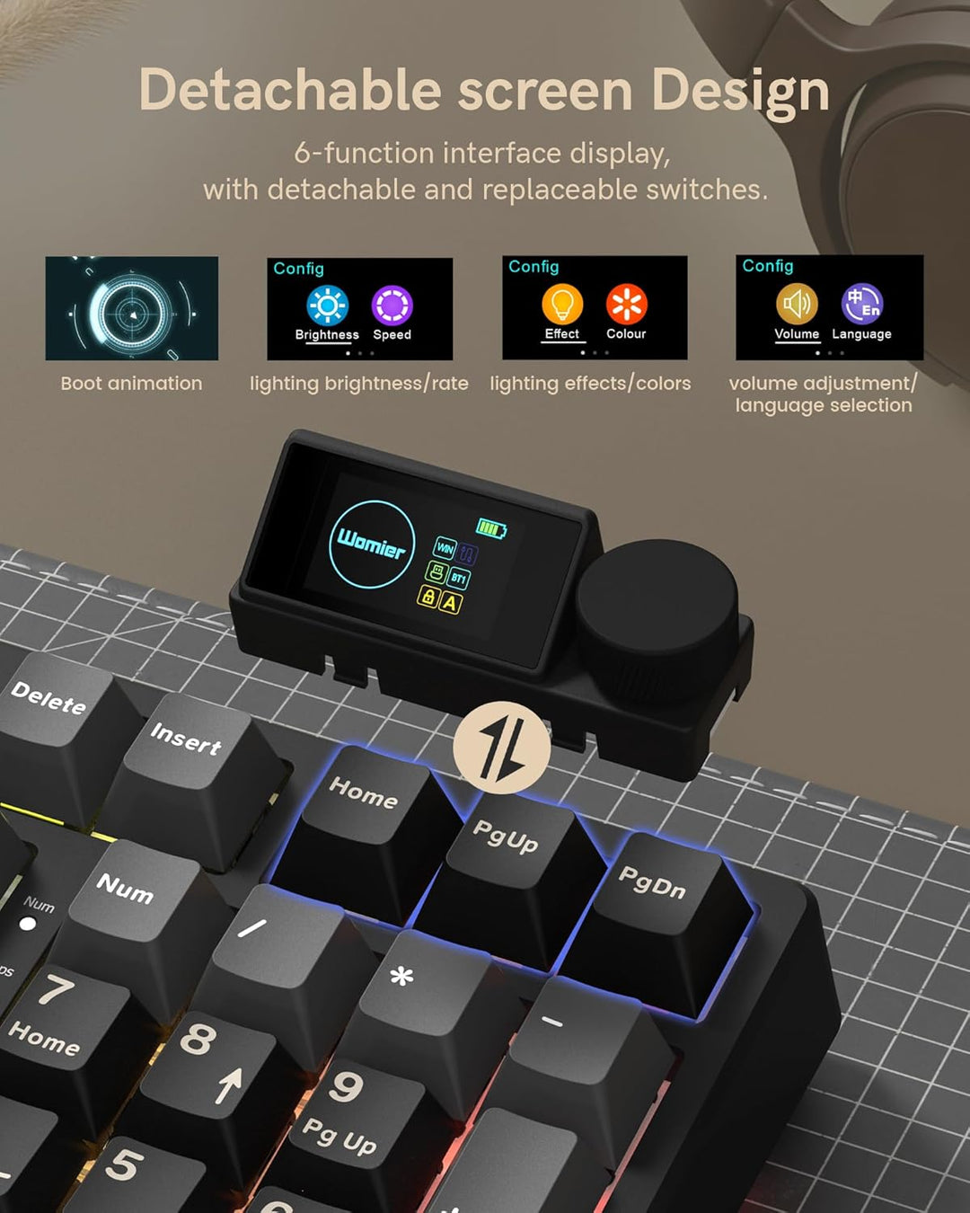 Keymatic Teclado mecánico inalámbrico M98 con pantalla y perilla, 9...