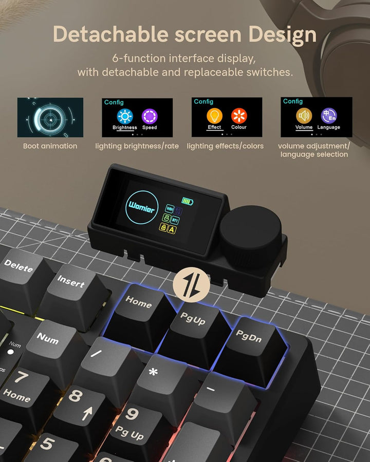 Keymatic Teclado mecánico inalámbrico M98 con pantalla y perilla, 9...