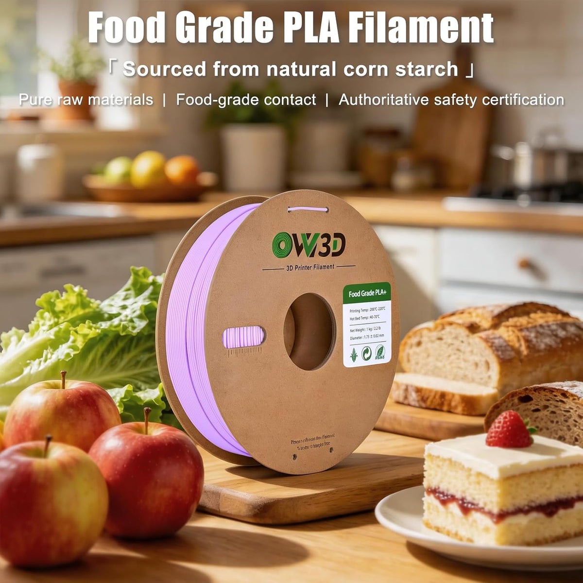 OVV3D Filamento de ácido poliláctico (PLA) de grado alimenticio de...