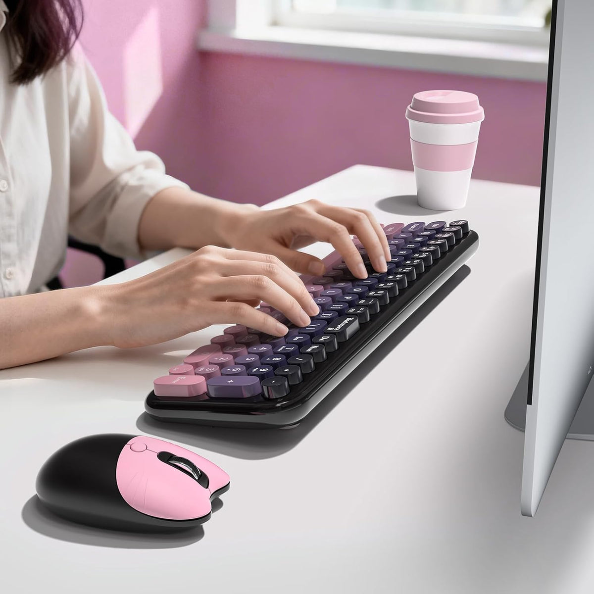 MOFII Combo de teclado y mouse inalámbricos, teclado pequeño compac...