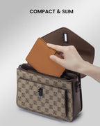 Karmiir Cartera de viaje compacta para pasaporte RFID, cartera de cuero para pasaporte con tarjetero, bolsillo con cremallera para monedas y compartimento para efectivo, color marrón