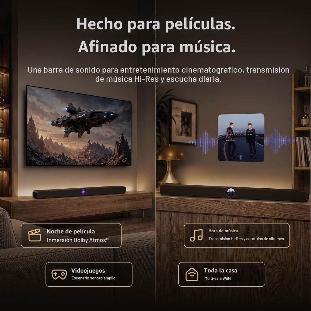 WiiM Bar 3.0.2 Dolby Atmos & DTS Smart Soundbar, pantalla táctil de 2.1