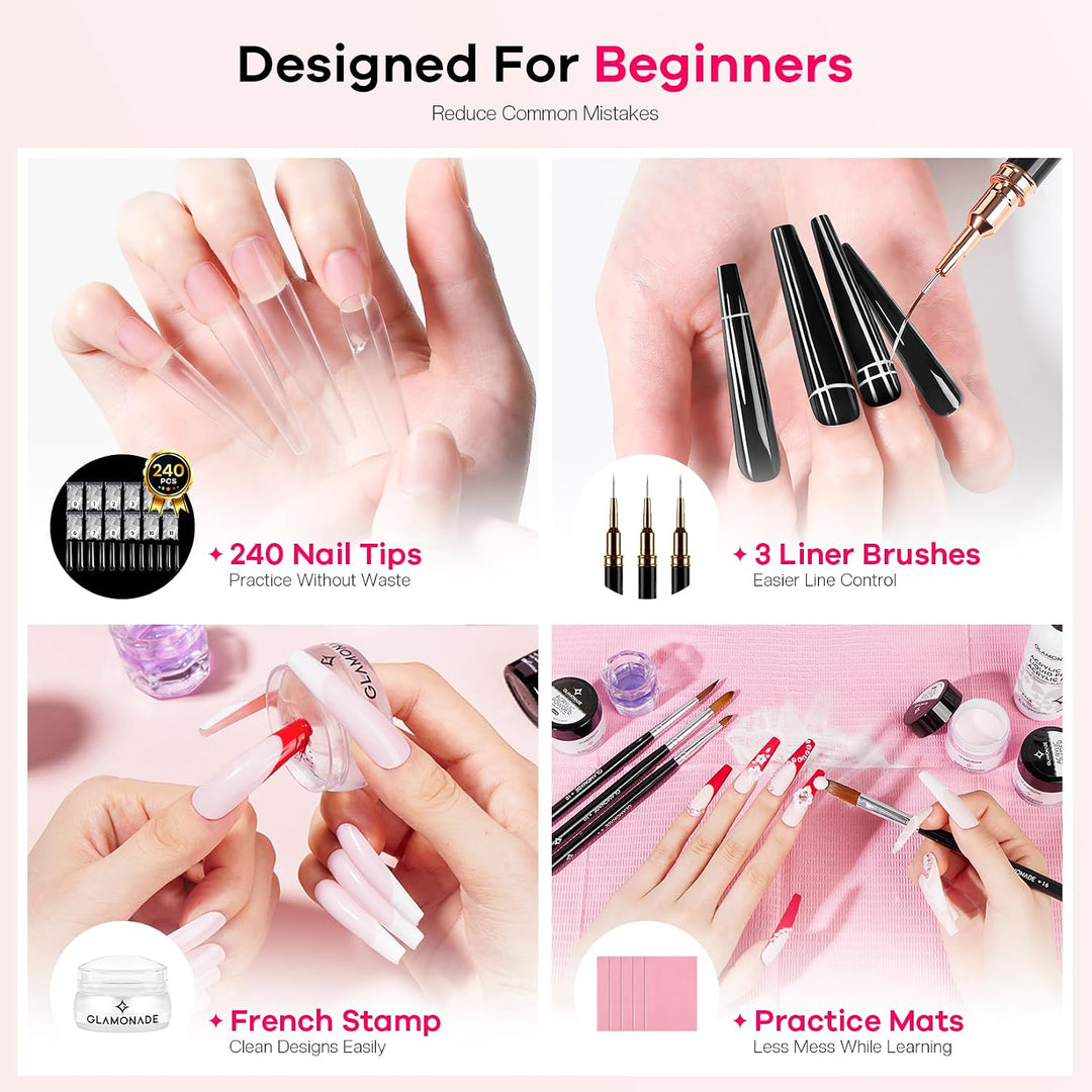 Glamonade Kit de uñas acrílicas para principiantes: juego de uñas p...