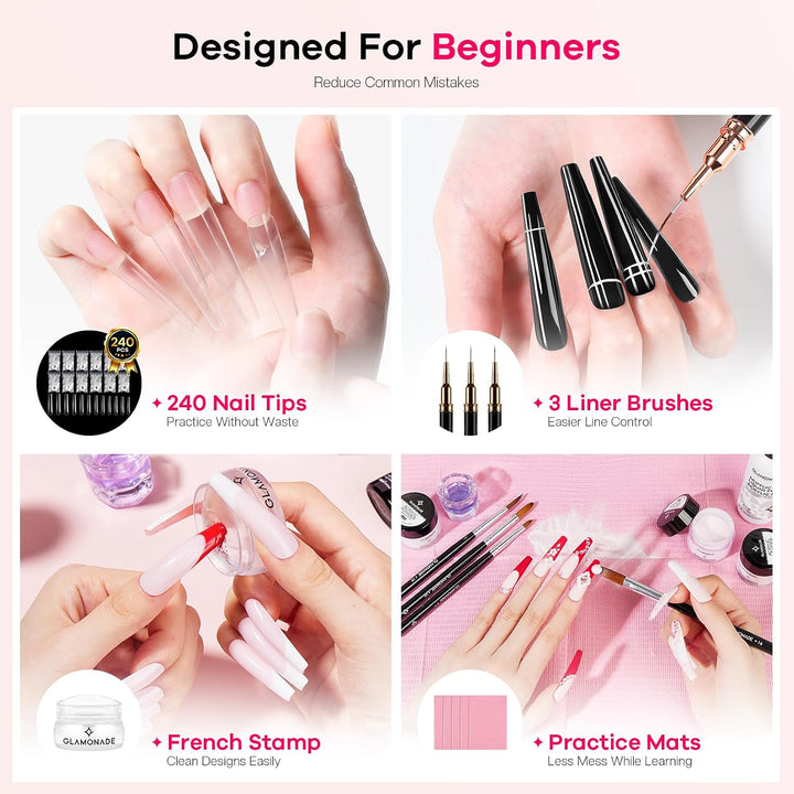 Glamonade Kit de uñas acrílicas para principiantes: juego de uñas p...