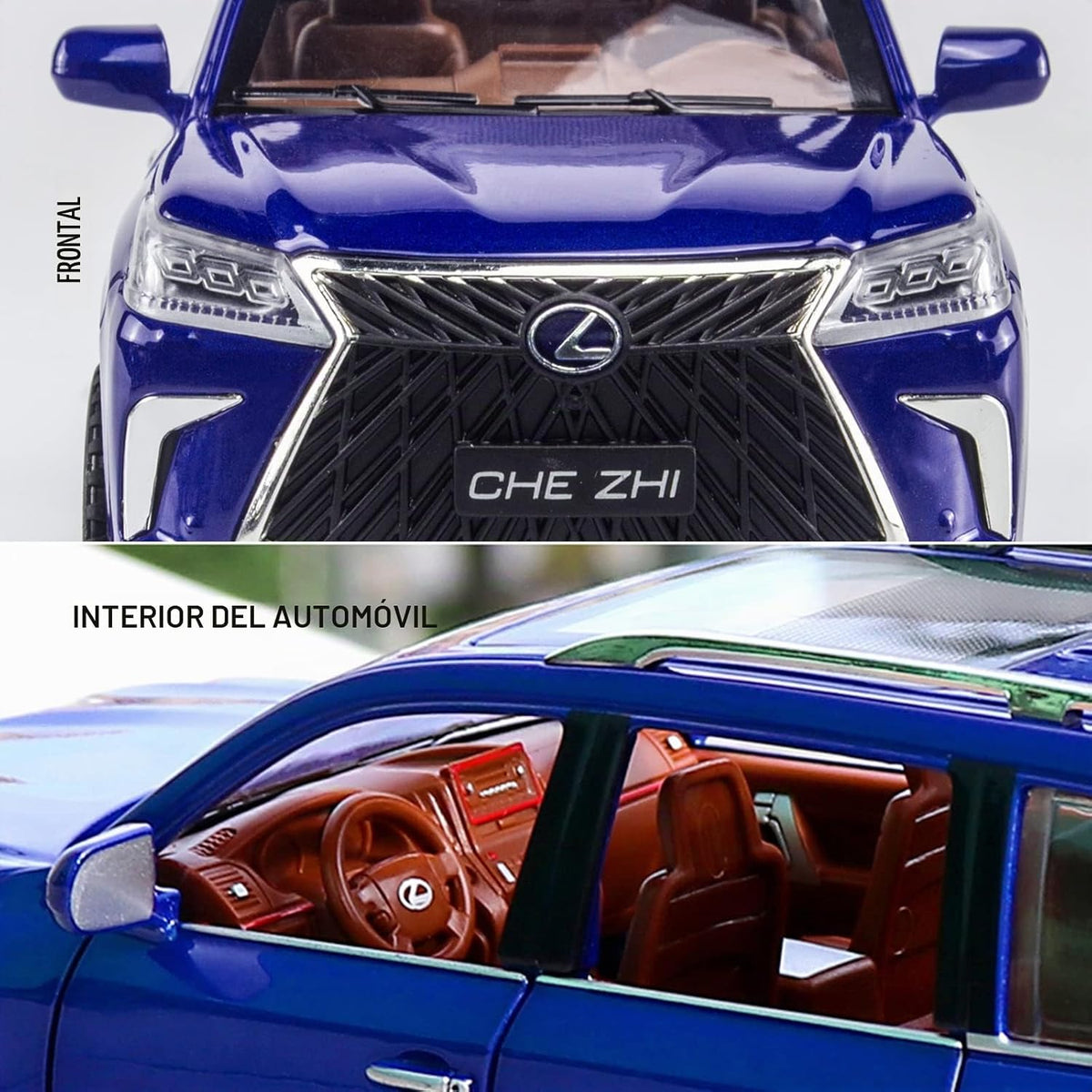 Modelo de auto fundido a presión escala 1/24 – Coche de juguete de aleación de zinc con retroceso con sonido y luz, vehículo de juguetes coleccionables para adultos y niños y niñas (azul)