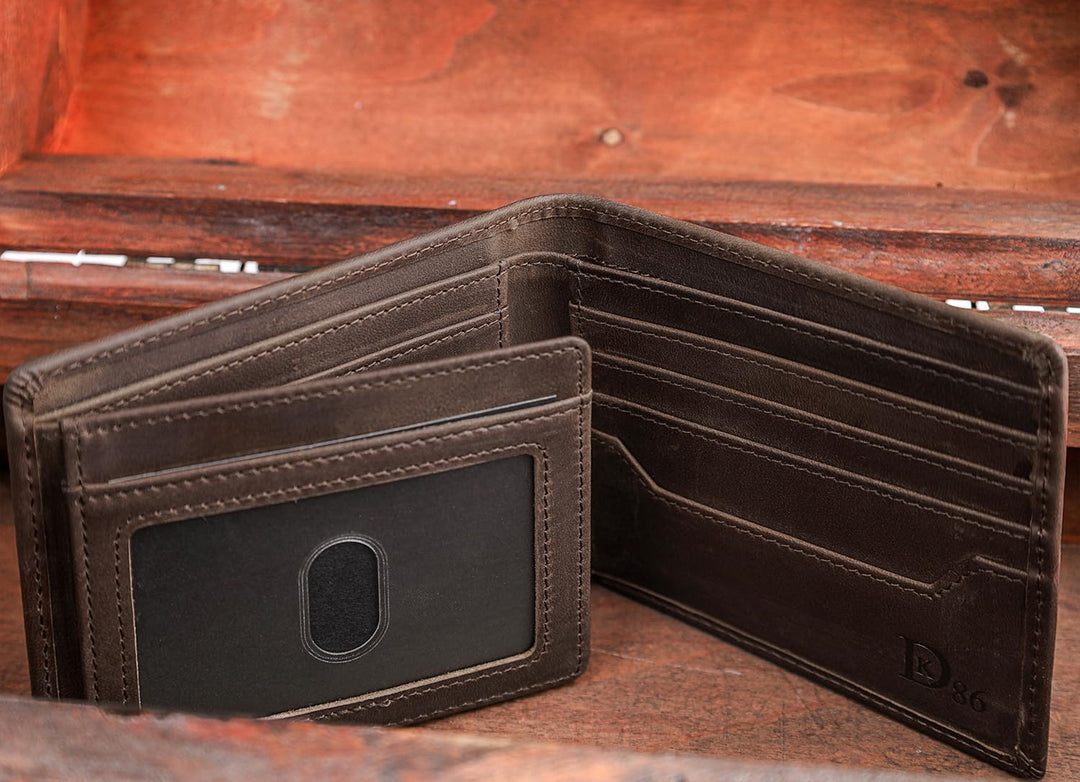 DK86 Billetera plegable de piel auténtica para hombre, bloqueo RFID...