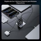 Paquete de 2 cargadores USB C, 200 W GaN cargador súper rápido tipo C iPhone 17 16 carga rápida 6 puertos plegable PD estación de carga para todos los teléfonos iPhone/Android, Samsung Galaxy S25/S24