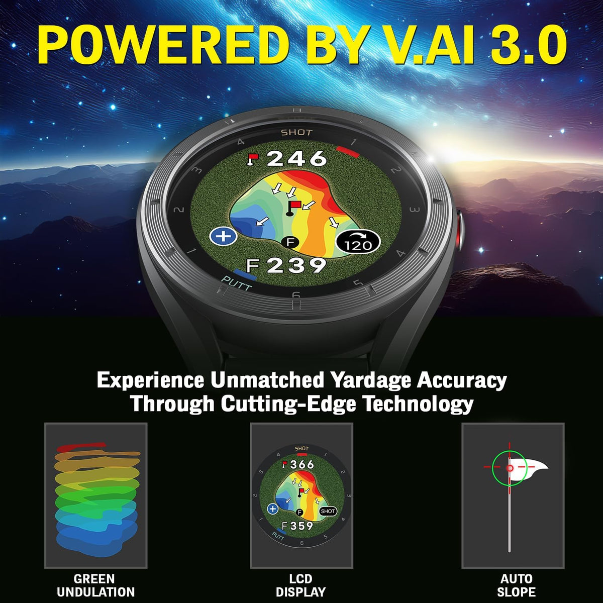 Voice Caddie Reloj de golf T11 LT con GPS con pantalla LCD con ondulación verde, sin suscripción mensual, modo de pendiente de 40 K+, cursos preinstalados, vista de campo, modo de tempo de práctica, vista de putt, pantalla táctil a color de 1.2 pulgadas