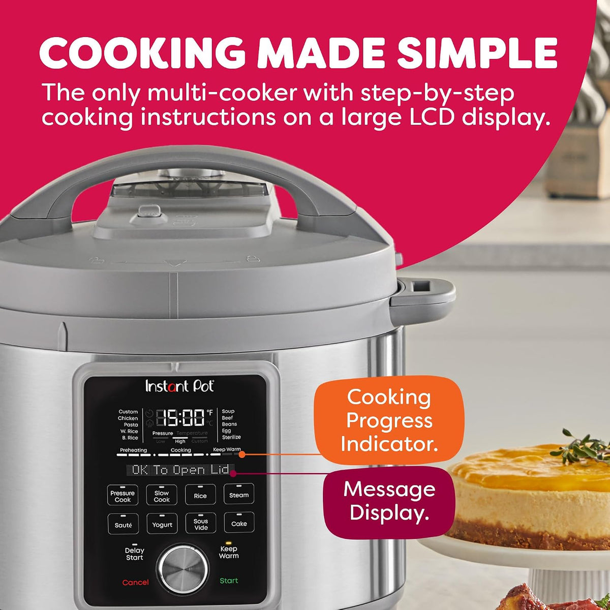 Instant Pot, olla a presión eléctrica de 8 cuartos de galón Whisper Quiet 9 en 1, arrocera de cocción lenta, vaporera, olla para saltear, máquina de yogur, calentador y esterilizador, aplicación con