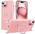 SKYLMW - Funda compatible con iPhone 15, con soporte magnético invisible tipo anillo, funda translúcida de grado militar para iPhone 15 de 6.1 pulgadas, compatible con MagSafe, rosa