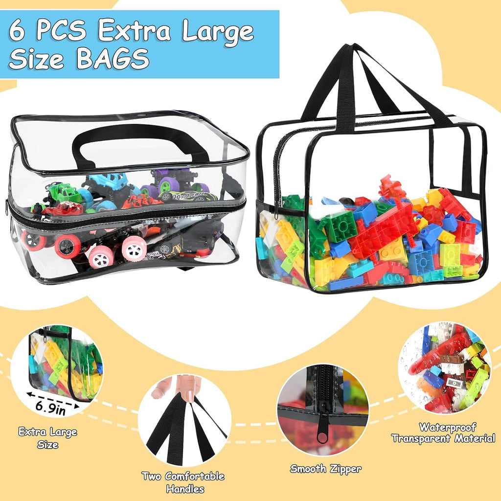 6 Piezas Bolsas de Almacenamiento XL para Juguetes Anchas Impermeables Organizadores Transparentes con Etiquetas
