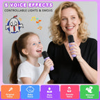 Mgaolo - Máquina de karaoke mini mejorada para niños, altavoz Bluetooth portátil con 2 micrófonos inalámbricos, emoji y luces LED coloridas, regalos para jugar en casa, viajes y fiestas para niños y