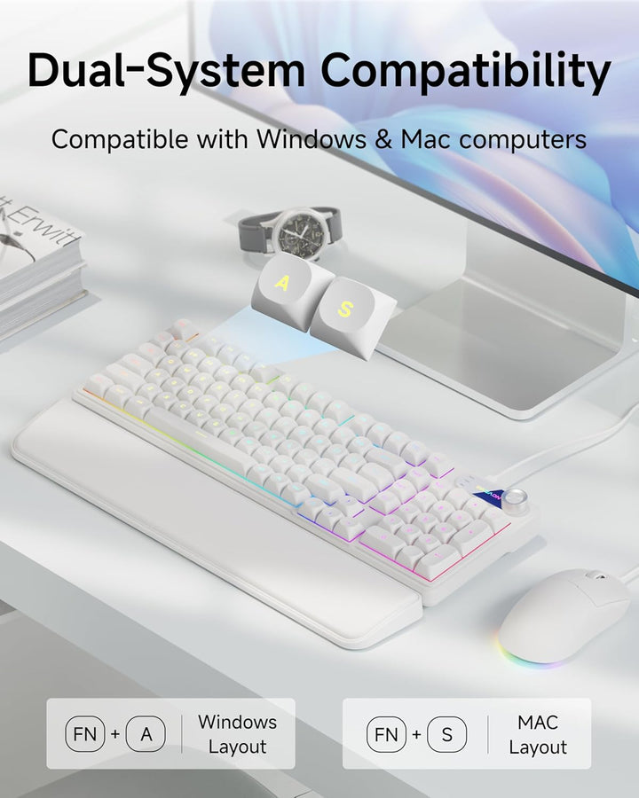 EWEADN Combo de teclado y mouse con cable con reposamuñecas desmont...