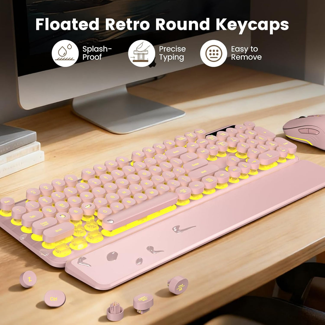 Combo de teclado y mouse inalámbricos, teclas redondas retroilumina...
