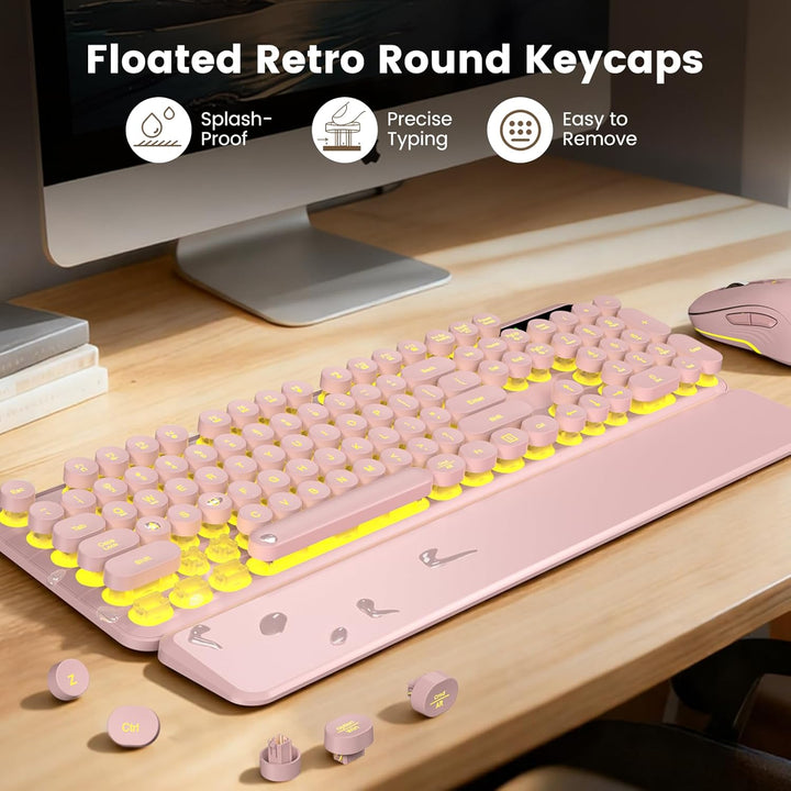 Combo de teclado y mouse inalámbricos, teclas redondas retroilumina...