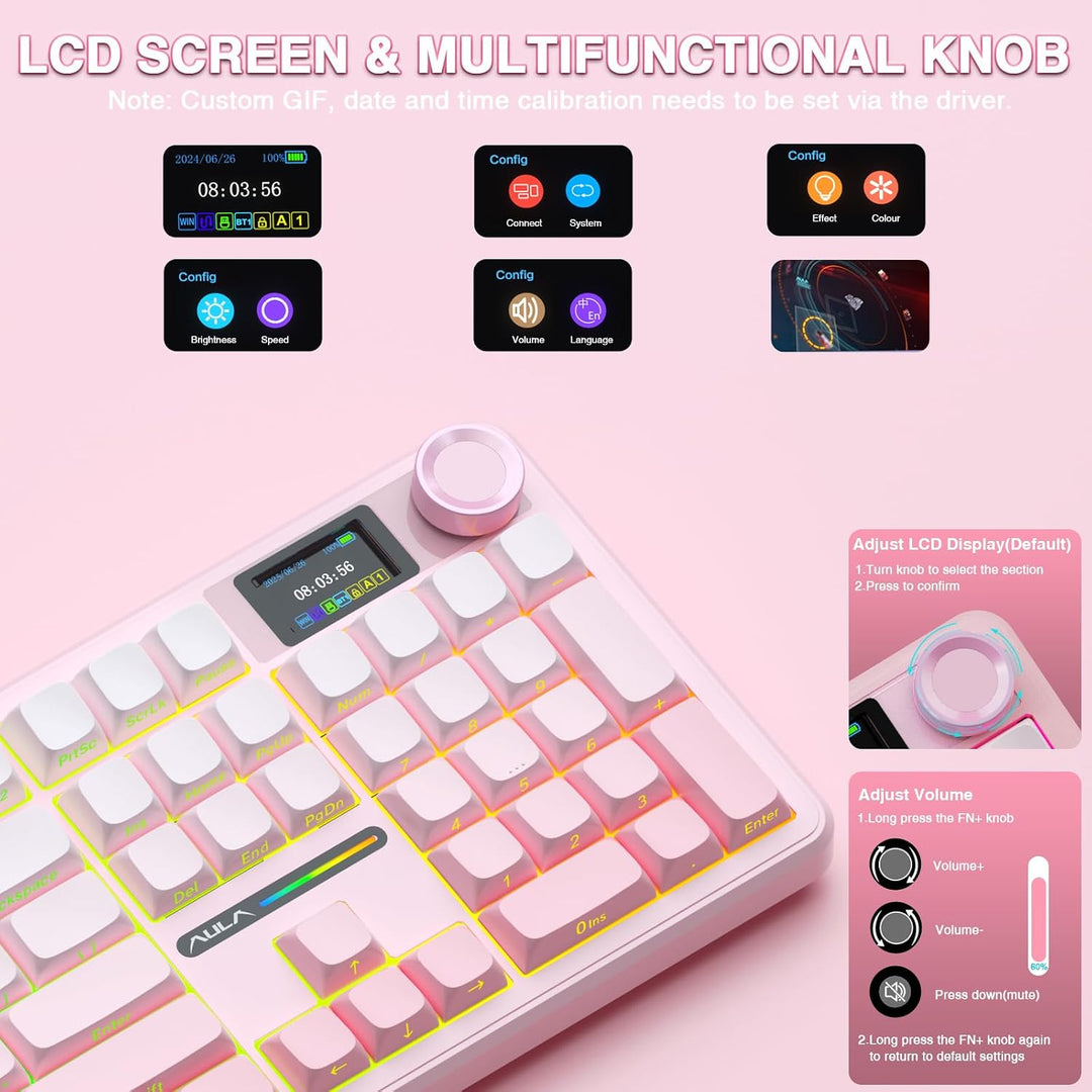 AULA F108 PRO - Teclado mecánico inalámbrico con pantalla y perilla...
