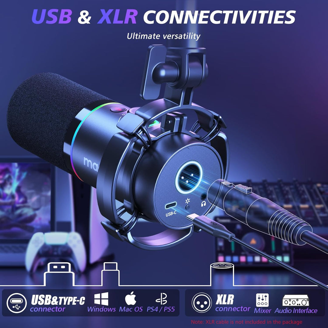 MAONO Kit de micrófono dinámico XLR\/USB, micrófono podcast RGB con...