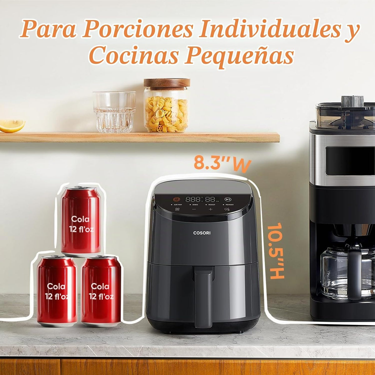 Cosori Lite - Freidora de aire pequeña de 2.1 cuartos de galón, revestimiento de cerámica, 4 en 1, 97% menos de aceite