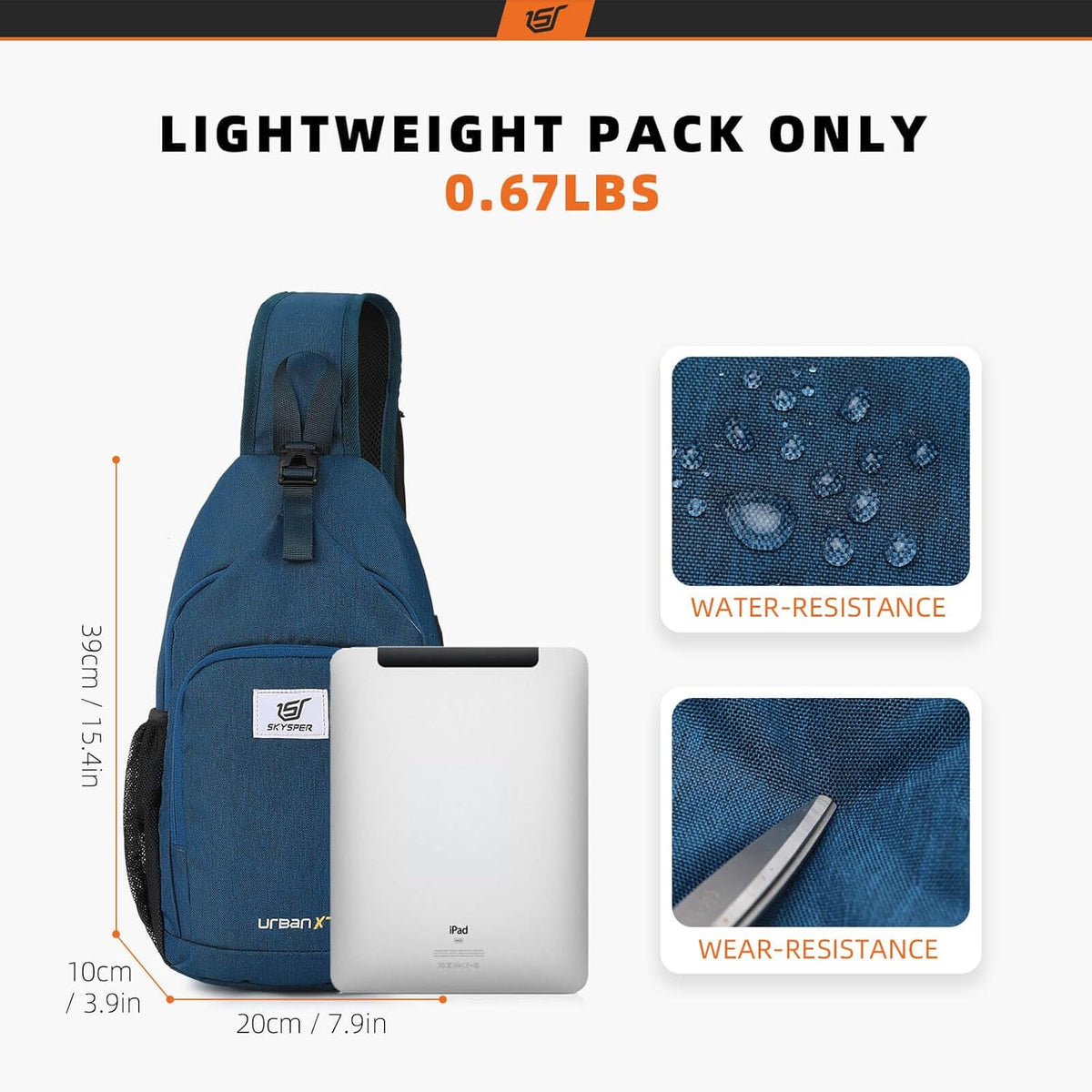 SKYSPER - Mochila de bandolera con bloqueo RFID, mochila cruzada, mochila para el hombro, mochila para el cuerpo, para senderismo y viajes, para mujeres y hombres, Azul, Tamaño único, Casual