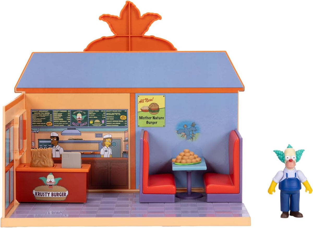 JAKKS Pacific The Simpsons Krusty Burger Diorama Playset, incluye una figura de acción de Krusty the Clown de 2.5 pulgadas y accesorios