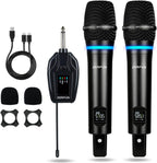 ZERFUN Sistema de micrófono inalámbrico recargable de 2 canales, mi...
