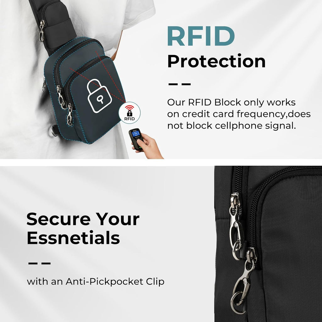 BROADREAM Bolso bandolera con cierre antirrobo, bloqueo RFID y resistente al agua para viajes, trabajo y deportes