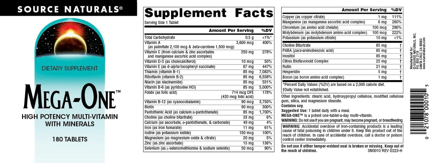 Source Naturals Mega-One Multivitamina con Minerales* - 180 Tabletas