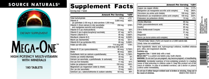 Source Naturals Mega-One Multivitamina con Minerales* - 180 Tabletas