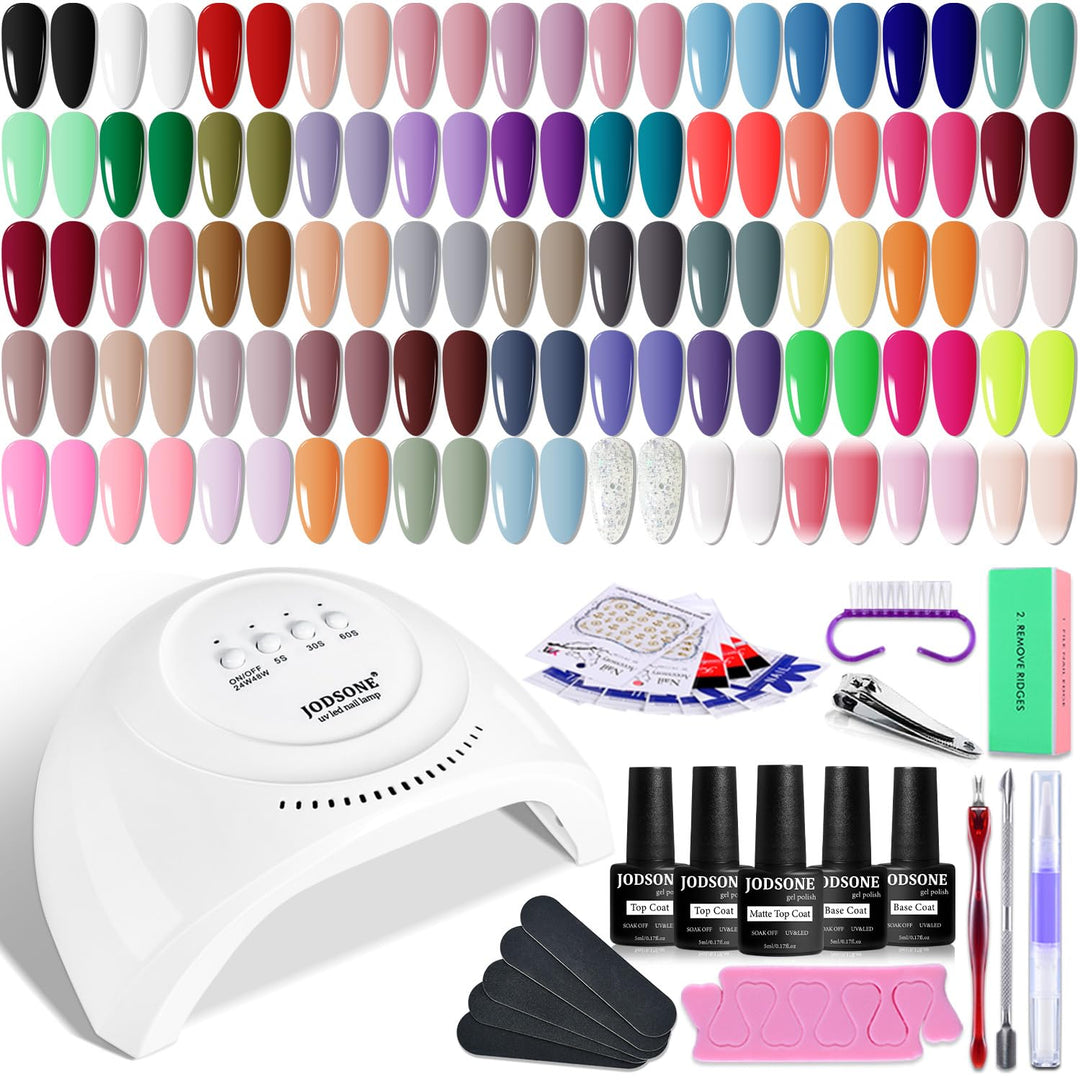 JODSONE Kit de Esmalte de Uñas en Gel de 60 Piezas con Luz UV, Capa...