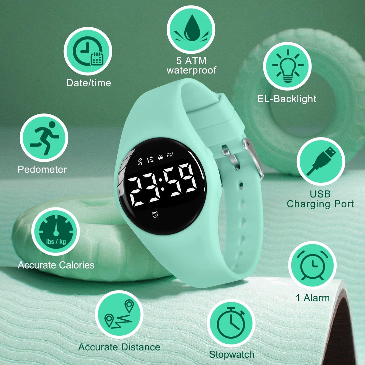 Relojes para niños y niñas, reloj deportivo digital con contador de pasos, podómetro, alarma de vibración, sin aplicación, impermeable, rastreador de fitness, reloj para niños, niñas, adolescentes