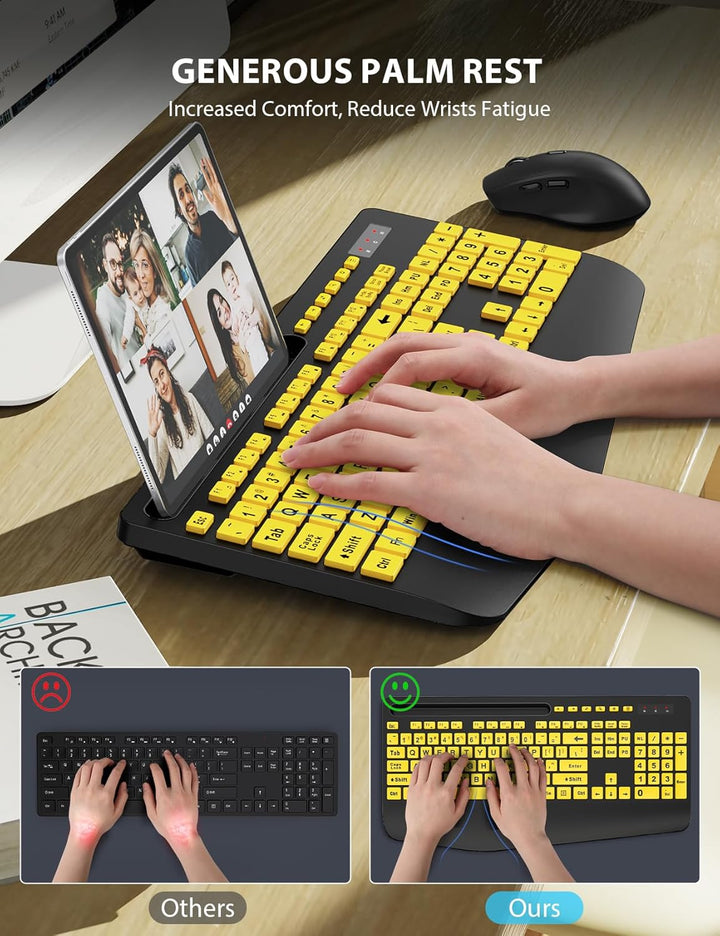 Combo de teclado y mouse inalámbricos - Teclado ergonómico de letra...