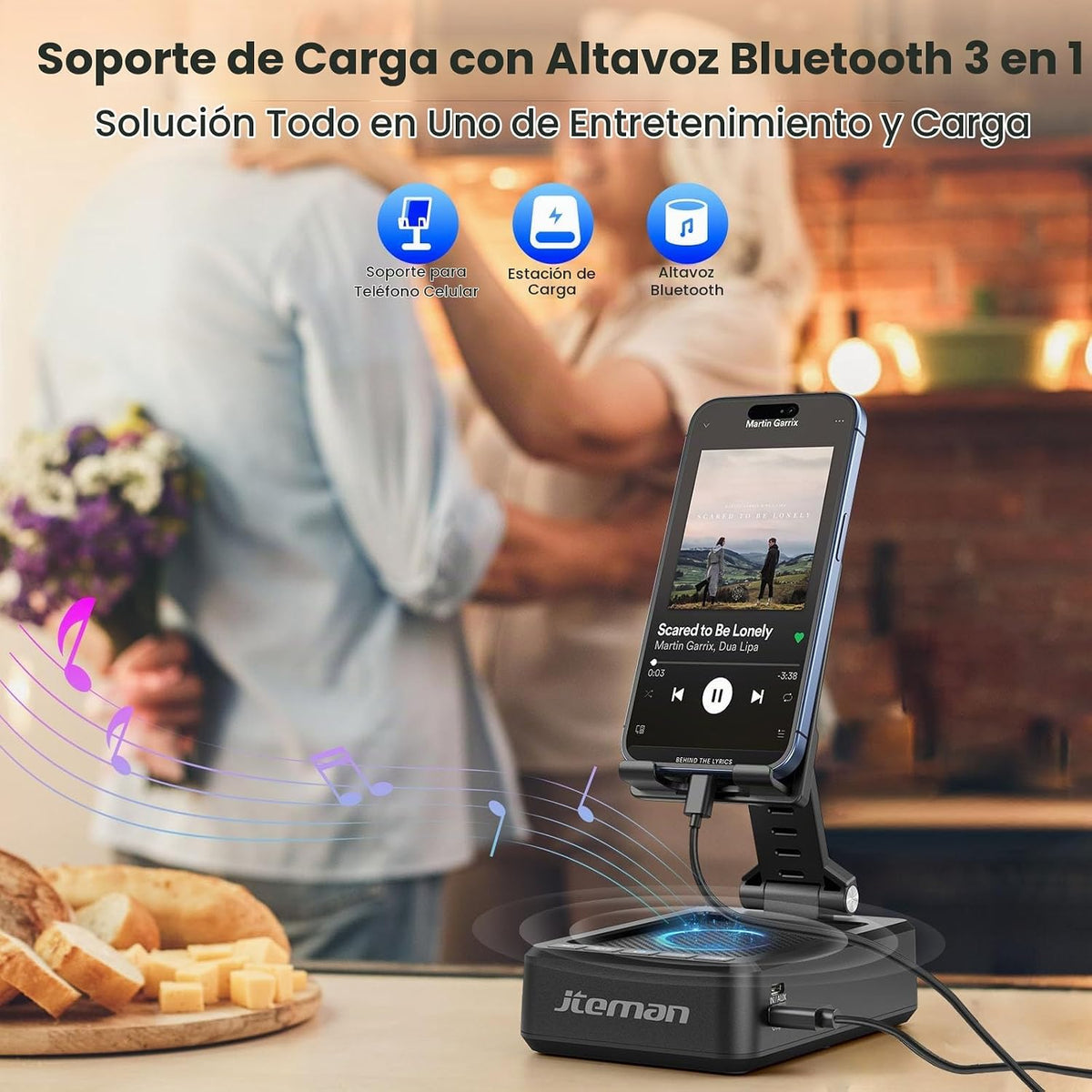 JTEMAN Soporte para teléfono celular con altavoz Bluetooth y función de