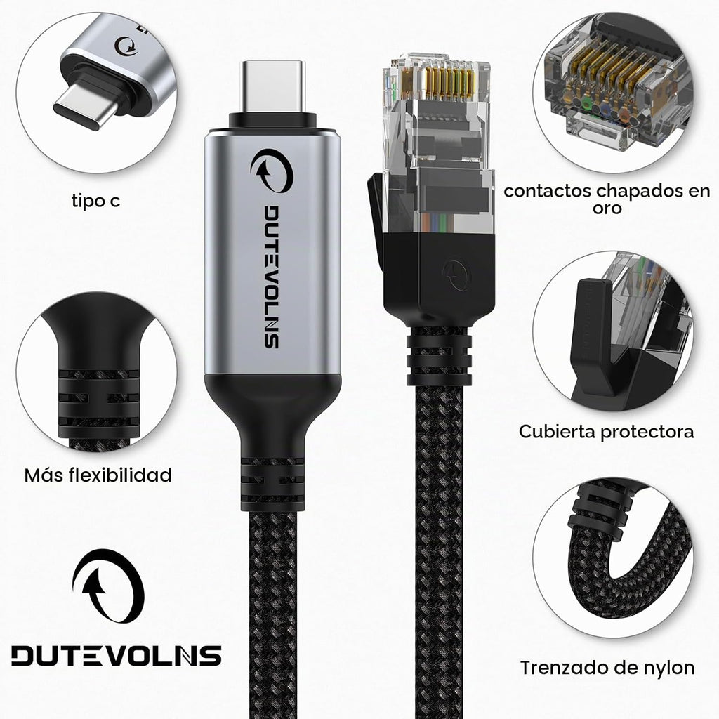 Cable USB-C a Ethernet 5FT, Tipo-C a RJ45 Gigabit Cable trenzado de nylon