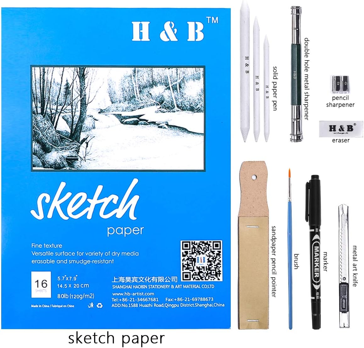 H & B 72PCS Drawing Pencils Set Sketching Kit, Art Supplies con Sketchbook