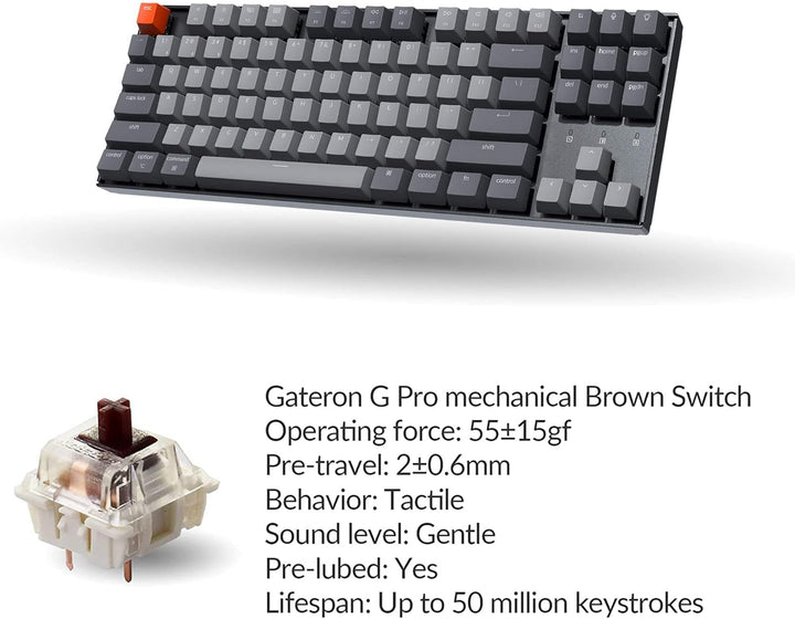 Keychron Teclado mecánico inalámbrico K8 Tenkeyless para Mac, retro...