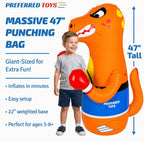 Saco de boxeo inflable de dinosaurio de Preferred Toys para niños – Bolsa Bop para niños pequeños y niños de 3 a 14 años – Juguetes de 47" inflables con acción de rebote – Llene la base con arena o
