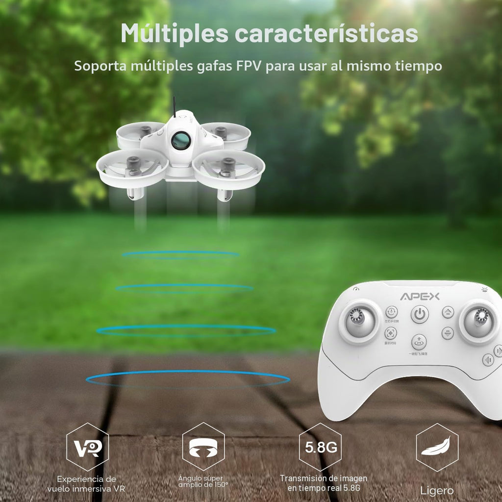 APEX FPV Drone Kit con gafas FPV de 120° de ancho, 3 baterías RTF Drone (blanco)