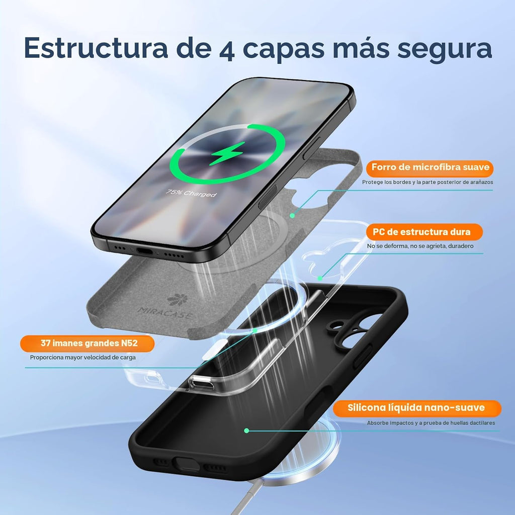 Miracase Funda de silicona y magnética para iPhone 17, color negro