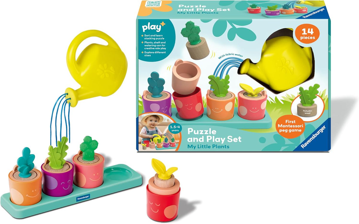 Ravensburger Juego de rompecabezas y juego de Play+ - My Little Plants - Juego de clavijas Montessori de clasificación y apilamiento de madera para niños pequeños