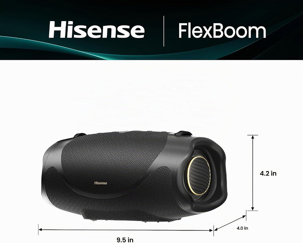 Hisense FlexBoom - Altavoz Bluetooth portátil, IP67 impermeable, a prueba de polvo y golpes, hasta 80 W de gran sonido, Bluetooth 6.0, Auracast, TWS y viene con una correa de mango desmontable
