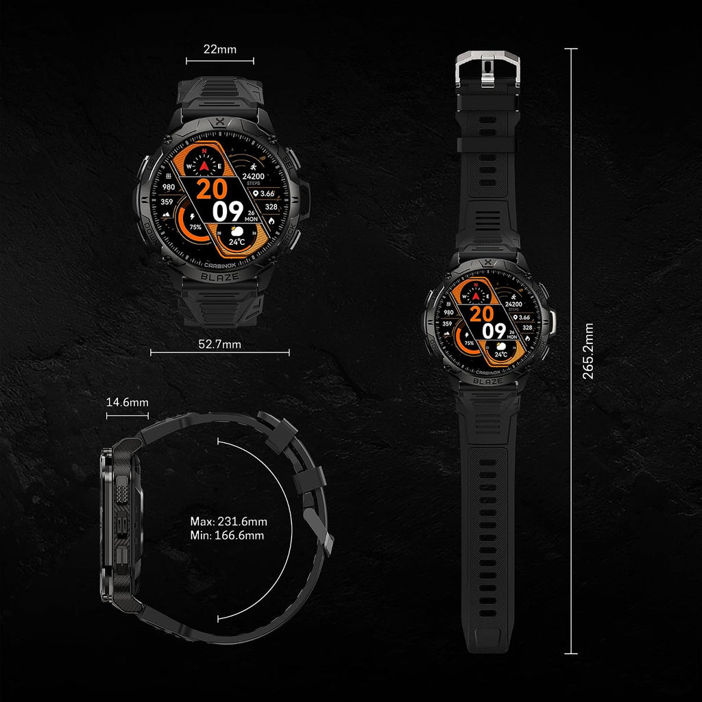 CARBINOX Blaze - Reloj inteligente resistente para hombre, rastreador de