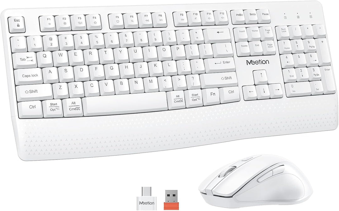 MEETION Teclado y mouse inalámbricos blancos, receptor USB de 2.4 G...