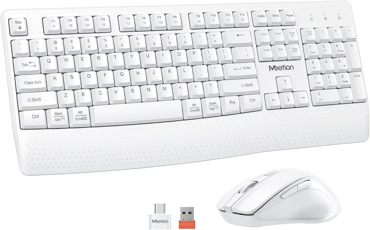 MEETION Teclado y mouse inalámbricos blancos, receptor USB de 2.4 G...