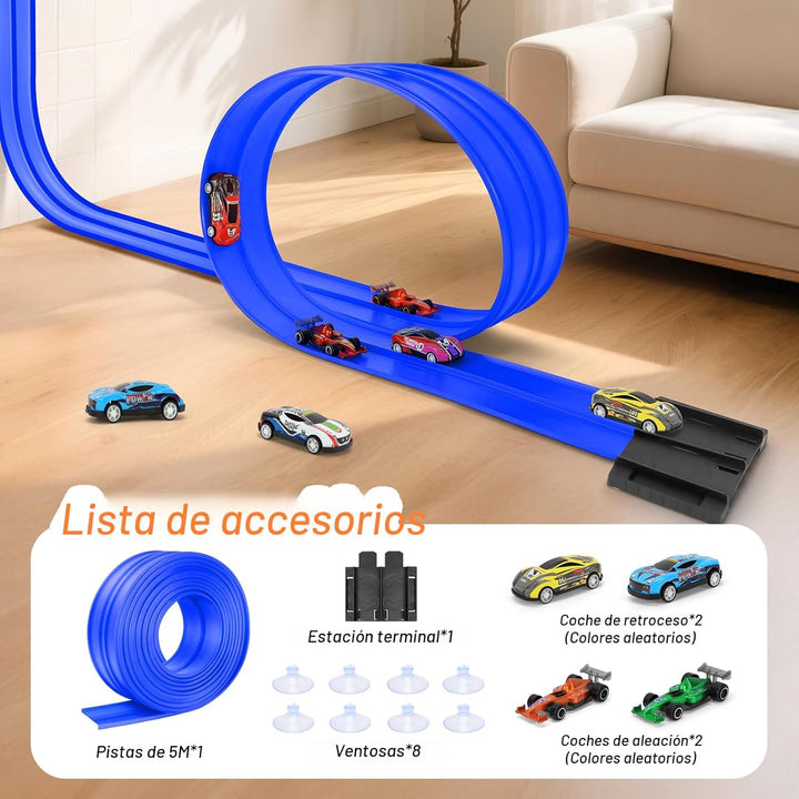 KETIEE Flex Tracks de 16 pies para niños: pista de rampa de carrera...