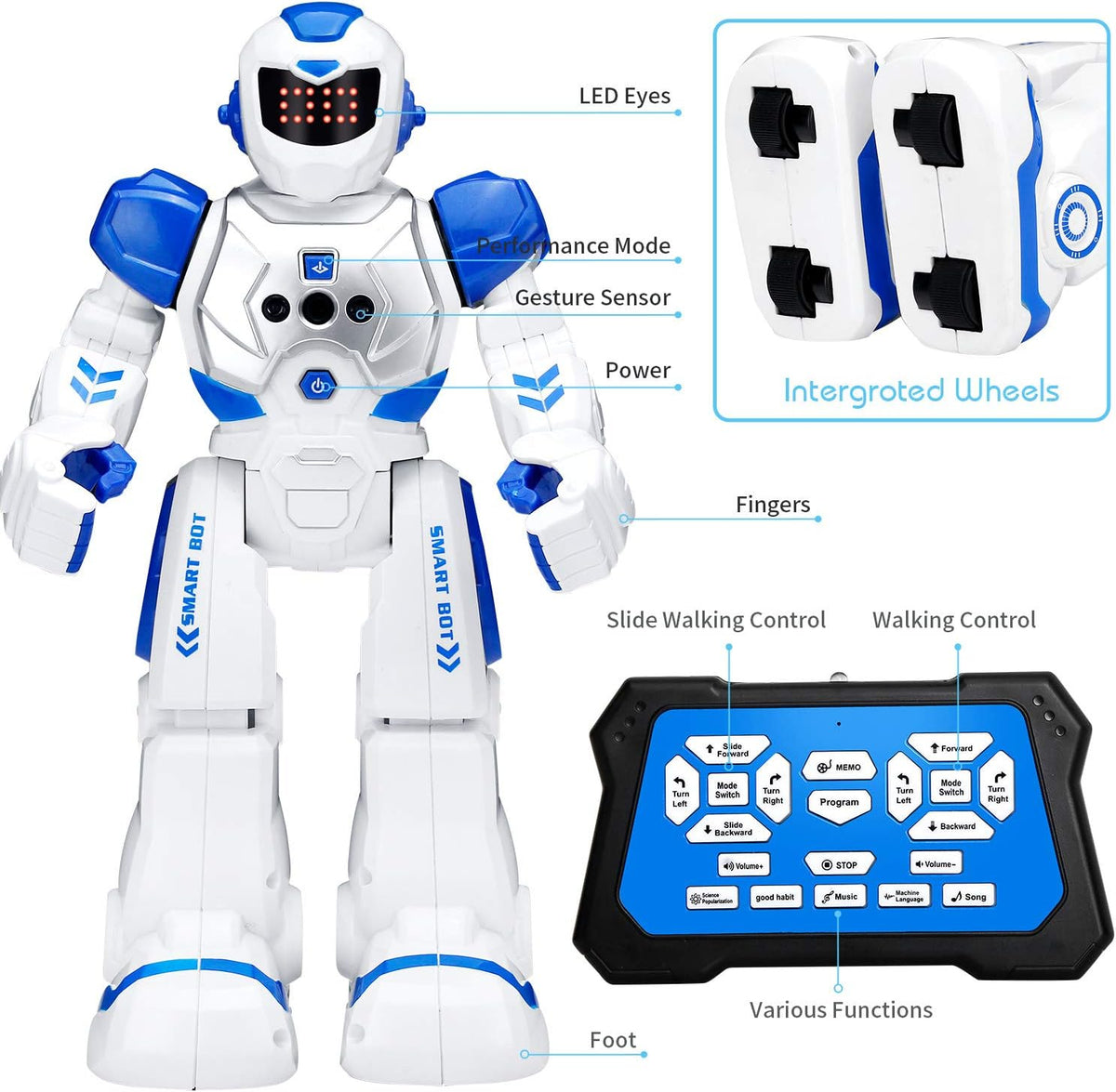 KingsDragon Juguete de robots para niños, juguete de detección de gestos RC, robot interactivo para caminar, cantar, bailar, regalos de cumpleaños para niños y niñas de 6, 7, 8, 9 años
