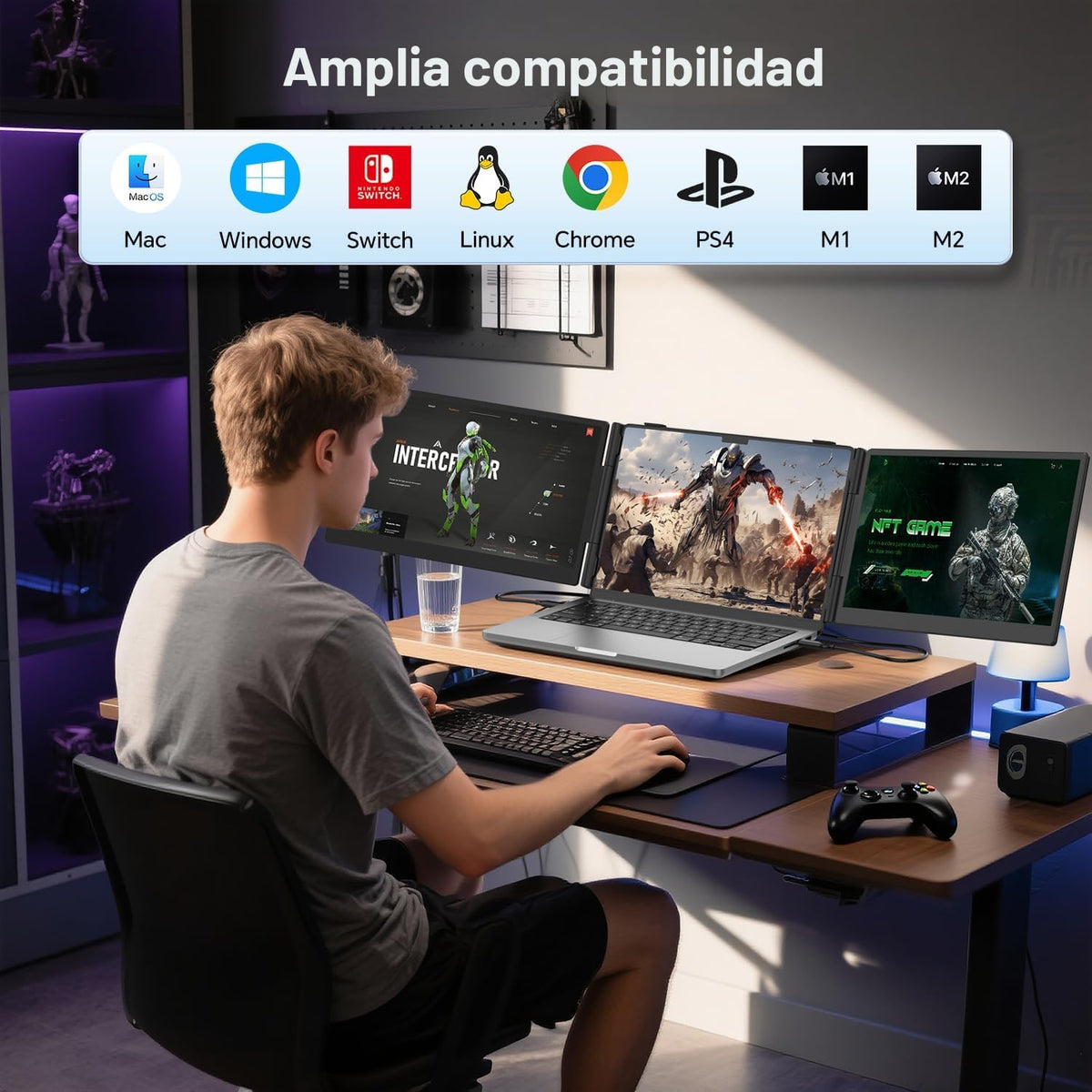 FEZOBR Extensor de pantalla para laptop, monitor portátil triple ul...