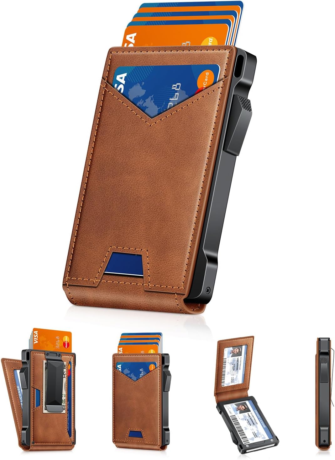 Cartera para hombres RFID con 2 ventanas de identificación y clip p...