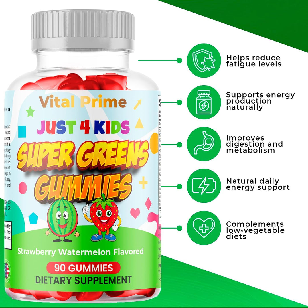 Vital Prime - Gomitas súper verdes para niños, 90 unidades, sabor a...